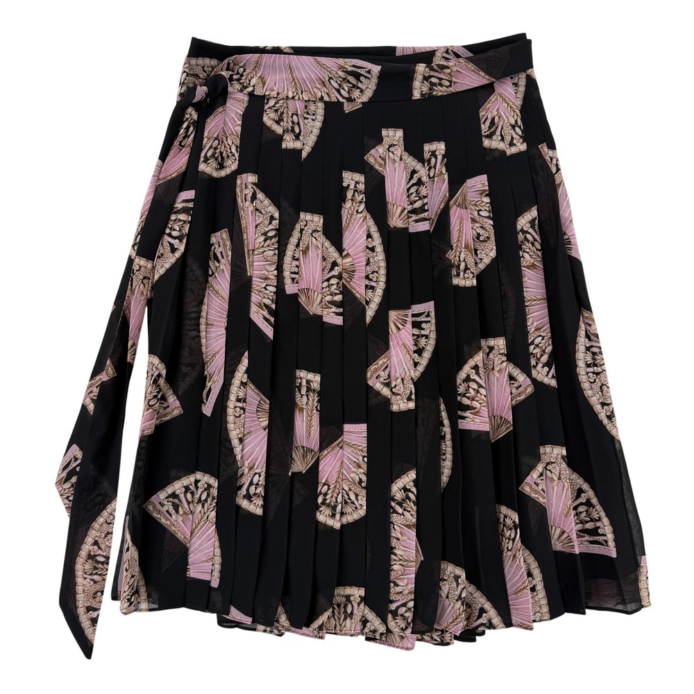 Ann Taylor Skirt Womens 6P Black Geometric Pleated Chiffon Wrap Knee Length NWT
